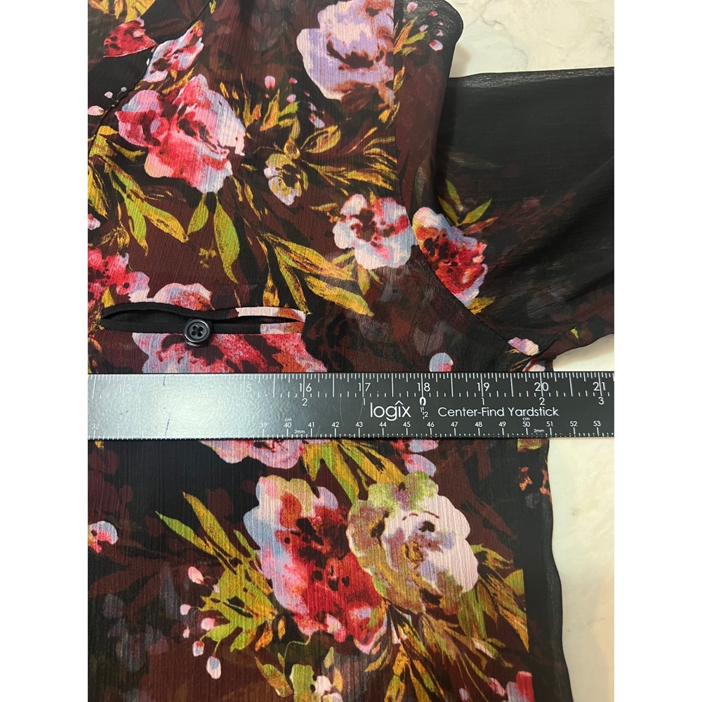 KUT from the Kloth Women Black Floral Sheer Long Sleeve Button Down Blouse Sz M - Picture 5 of 7